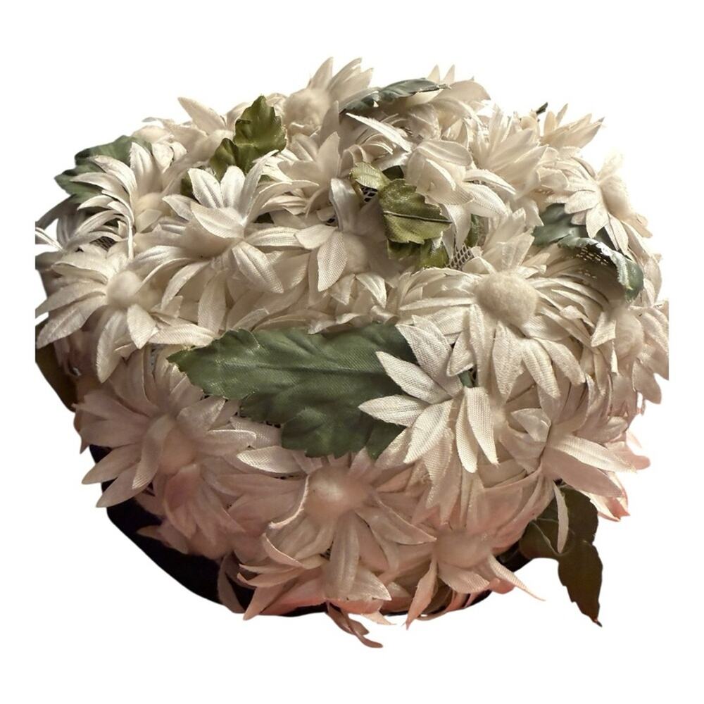 Vintage Floral Pillbox Hat Daisy Covered Statement Hat Cottagecore Indie Bridal - Picture 5 of 7